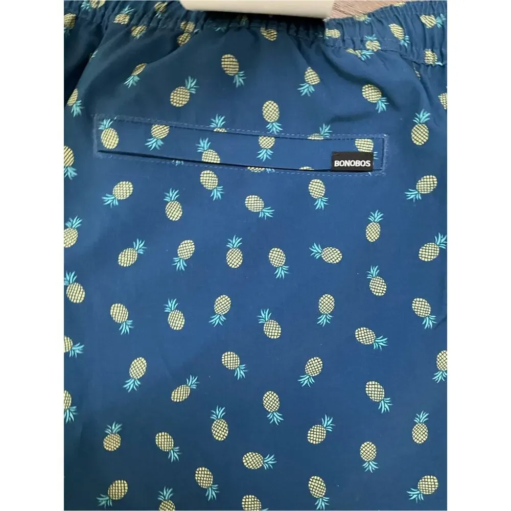 Bonobos Mens Swim Lined Shorts Blue Pineapples UPF 50+ Pockets Size XXL NWT